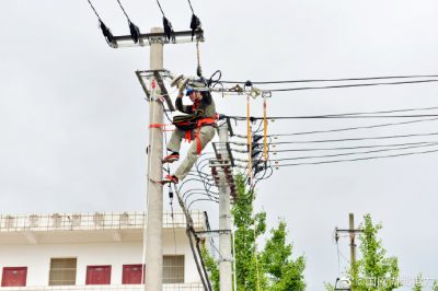 在烈日下登桿作業(yè)，更換10千伏線路懸式絕緣子