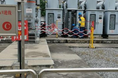 在330kV長樂變電站內(nèi)進行1550長備四間隔配合電纜穿倉